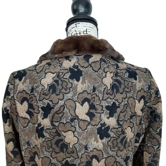 Vintage 70s Penny Lane FUR Mod Carpet Coat Sheared Beaver Damask Tapestry Hippie - Picture 7 of 16